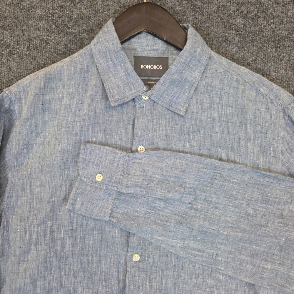 Bonobos Shirt Mens Medium Blue Linen Blend Long Sleeve Standard Fit Button Up
